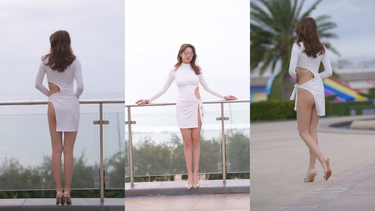 红石旅拍作品 第三篇：海边白裙长腿女孩